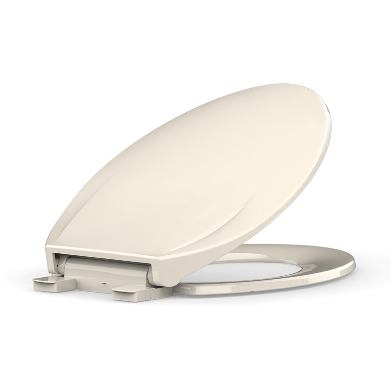 Elongated Toilet Seat, Slow Close Toilet Cover Seat for Easy Clean and Stain-Resistant, Plastic Toilet Seat with Cover, Quick-Release Hinges and Quick-Attach Hardware, Almond