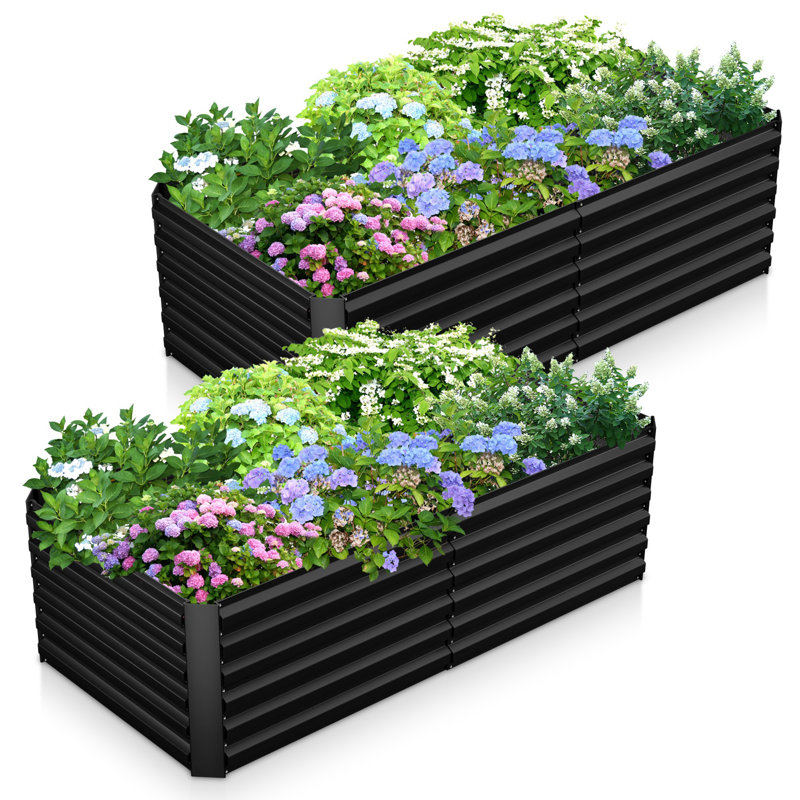 Ensemble de 2 jardinières en métal, H 24 po x l 96 po x P 48 po, Noir, 2