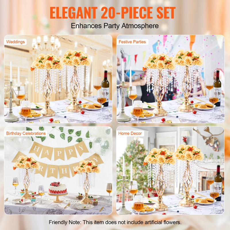 20PCS 43cm/16.9” Tall Crystal Wedding Flower Stand Vase for Party Decor