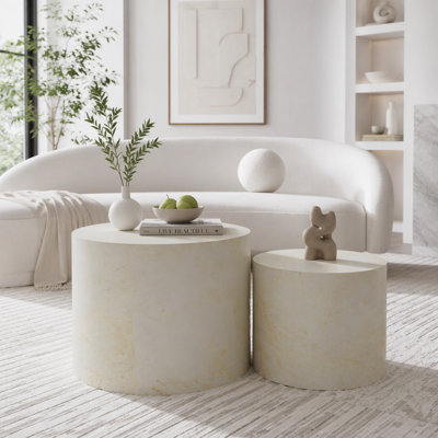 Ensemble de 2 tables basses gigognes beige