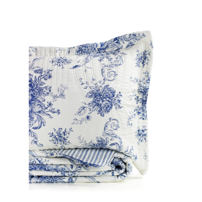 Benedictine 100% Cotton Reversible Farmhouse Quilt Set, Twin/Twin XL Quilt + 1 Sham, Navy