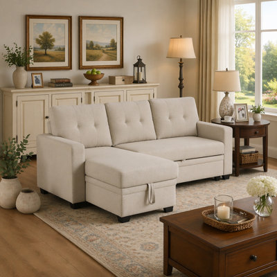 81.9" Square Arm Sofa Bed  Upholstered Pull out Sectional Sofa with Chaise