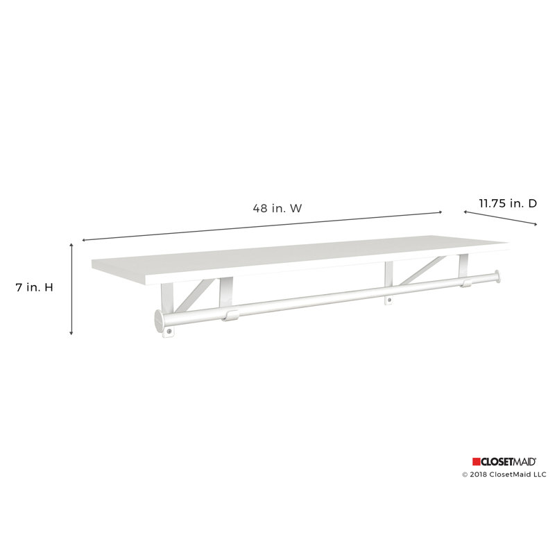 Wall Shelf with Closet Rod, 7'' H x 48'' W x 11.75'' D