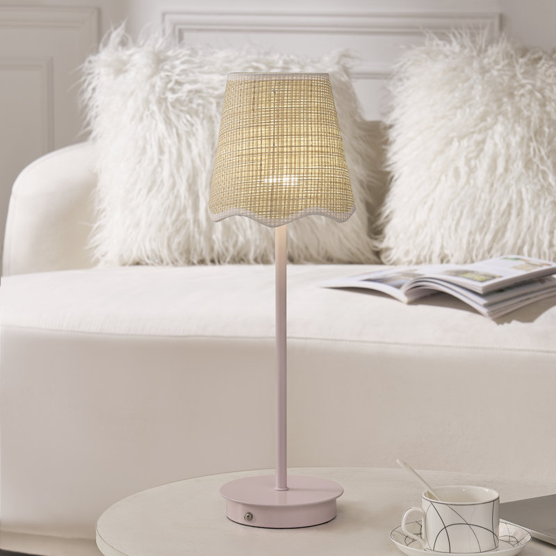 Lampe de table en métal 18 po avec abat-jour naturel, Pink