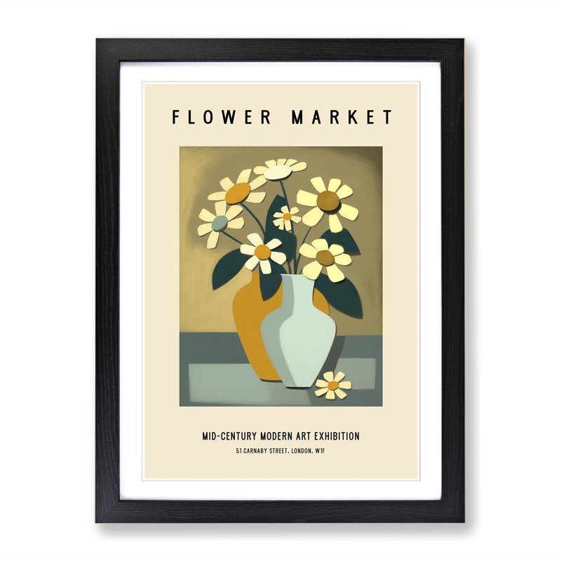 Mid Century Flower Market Exhibition No.8 - Single Picture Frame Print on Wood, 46cm H x 34cm W x 2cm D