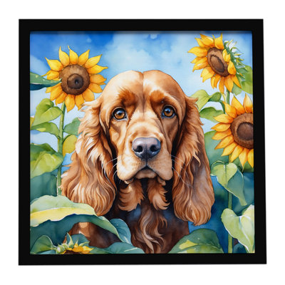 Cocker Spaniel in Sunflowers Framed Metal Print