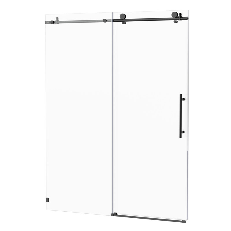 Porte de douche coulissante de 56 à 60 po x H 76 po, verre trempé de 5/16 po de 8 mm, noir mat, tampon, facile à nettoyer, mise à niveau fonctionnelle de la salle de bain, largeur ajustable, glamour