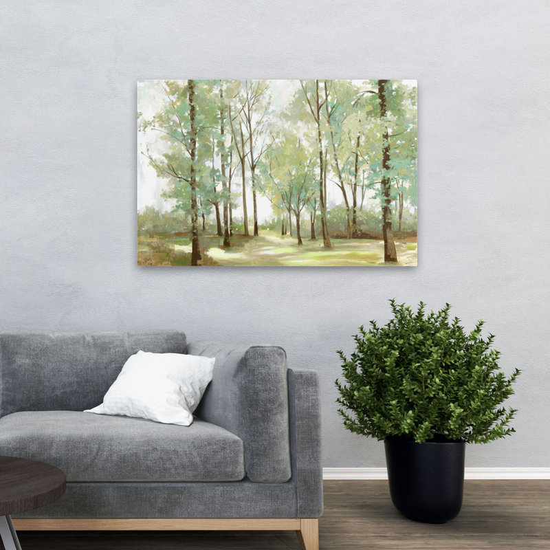 Peaceful Sunshine Landscape Tree Forest Nature Painterly Impressionist Art Contemporary, H 48 po x l 32 po