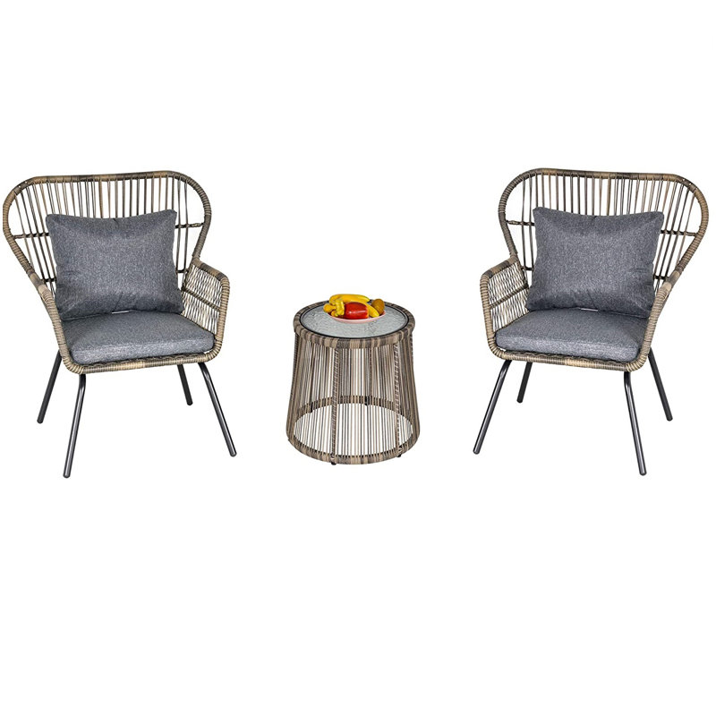 Aalijah 2 - Person Patio Dining Set with Round Table , Cushions Included, Grey