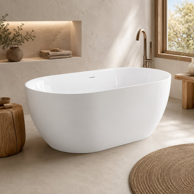 55 in. L x 27.5 in. W Comfort-Fit Freestanding Soaking Acrylic Bathtub with Drain and Overflow, Glossy White