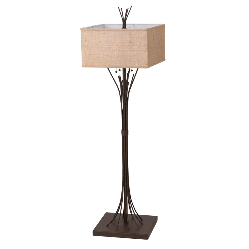 Ramus 63" Cafe Noir Steel Floor Lamp with Beige Burlap Shade