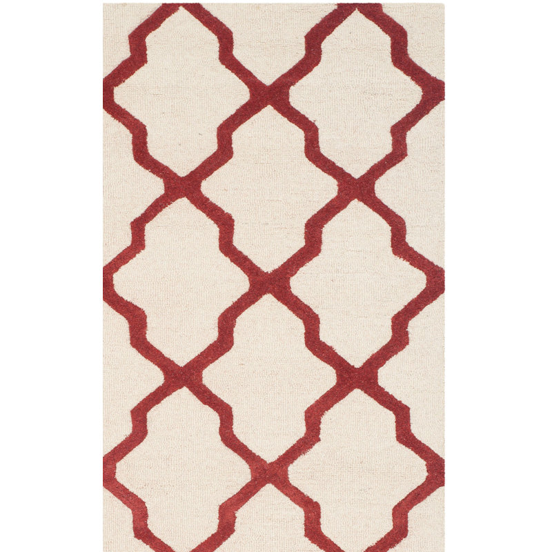 Tapis en laine touffeté à la main Cannen, Tapis de couloir 2 pi 6 po x 8 pi, Ivoire / rouille
