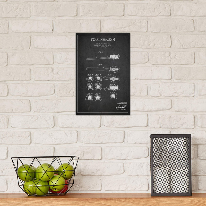 Toothbrush Charcoal Patent Blueprint - Wrapped Canvas Print, 20.32 cm H x 30.48 cm W