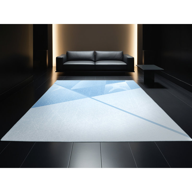 Machine Washable Paxton Ice Skating Rink Scene Minimalist Rug in Blue – SkyBlue Binding, 4x6