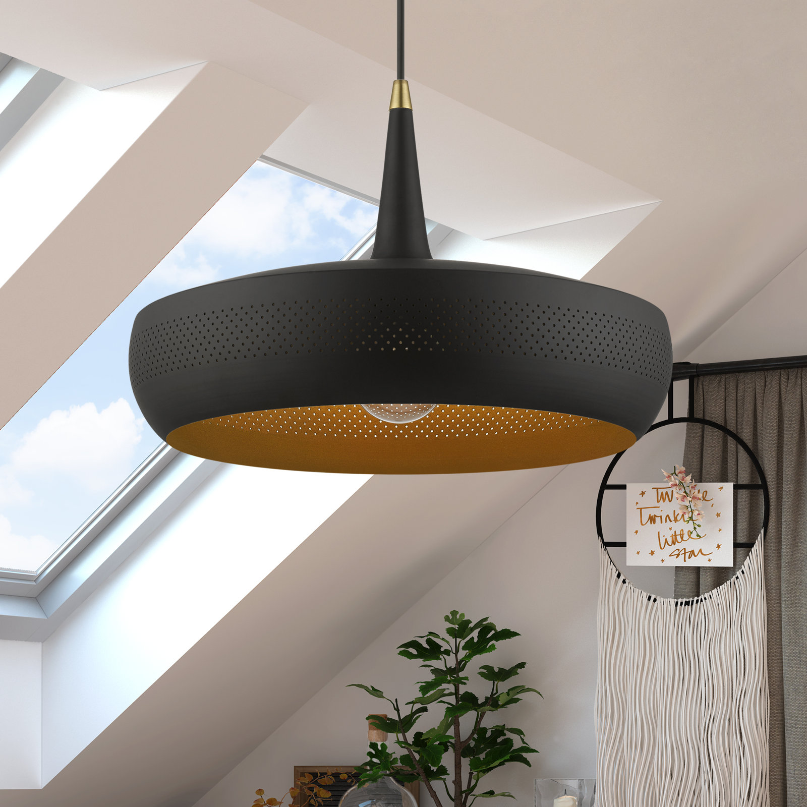 Charon Single Light Metal Dimmable Pendant, Black, Black/Gold