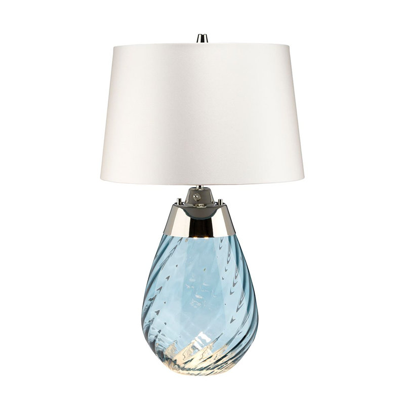 Lampe de table Lena, H 24 po x l 13,75 po x P 13,75 po, Bleu / nickel poli, Satin lisse blanc cassé