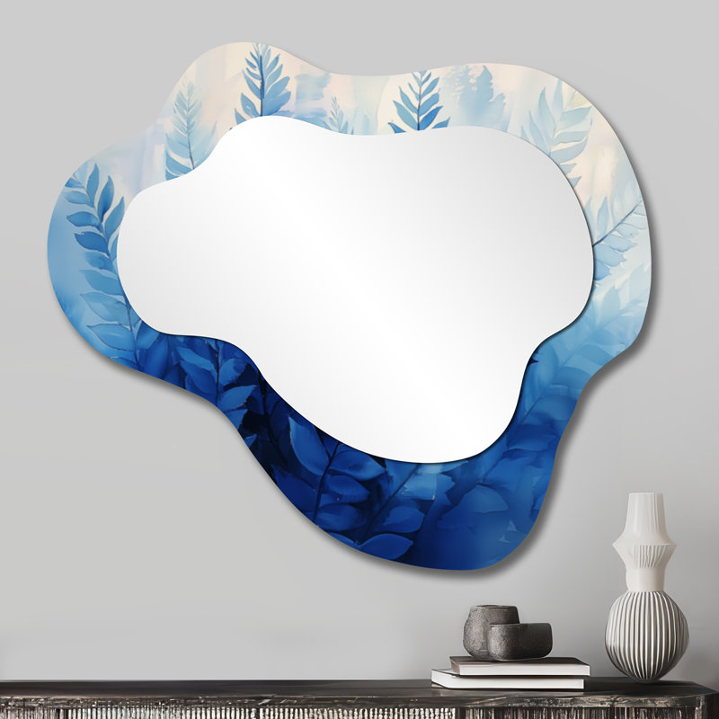 Gold Ferns Gentle Breeze - Ferns Irregular Asymmetrical Mirror, Modern Wall Mirror, Printed on Metal, 25" x 28"