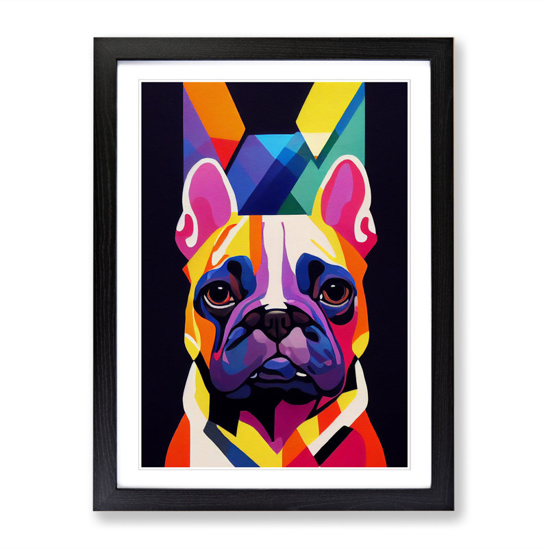 French Bulldog Modern - Wall Art, 34cm H x 25cm W x 2cm D, Oak Framed Paper, White