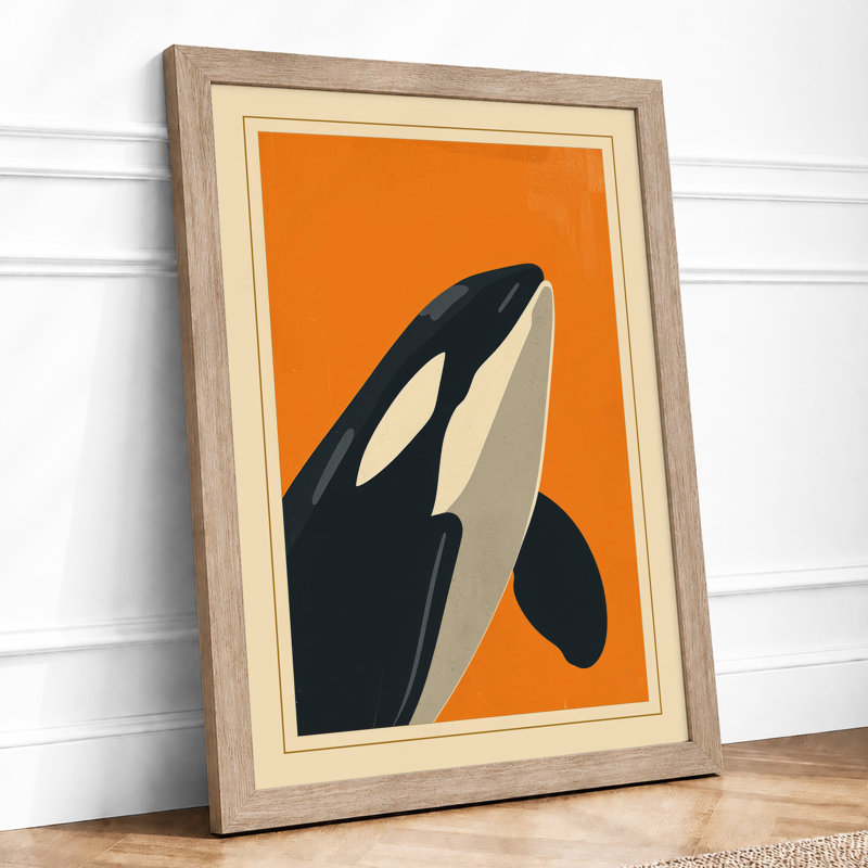 Geometric Orca Mid-Century - Framed Print, Oak, A4 - 29.7 x 21.0 cm