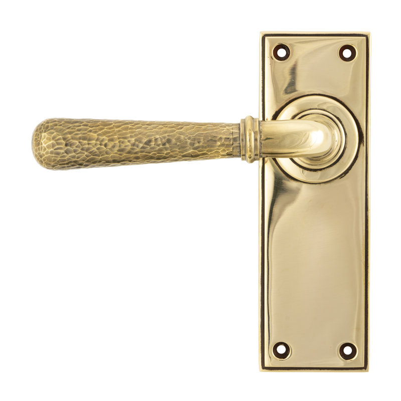 Hammered Newbury Lever Latch Set, Aged Brass