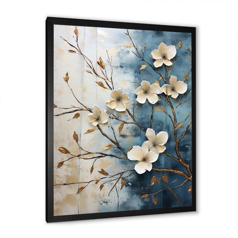 «Peacefulness White Blue Dogwood II», reproduction sur toile, H 20 po x l 12 po x P 1 po, Cadre simple noir
