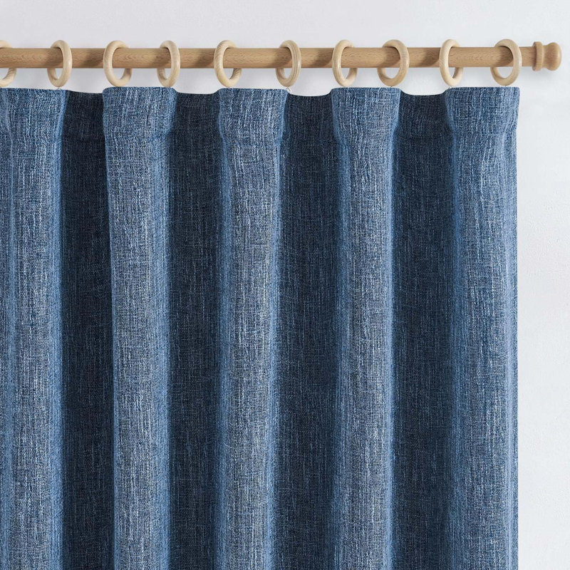 Burlap Look Rod Pocket Linen Textured Curtains, 50" W x 96" L, Navy