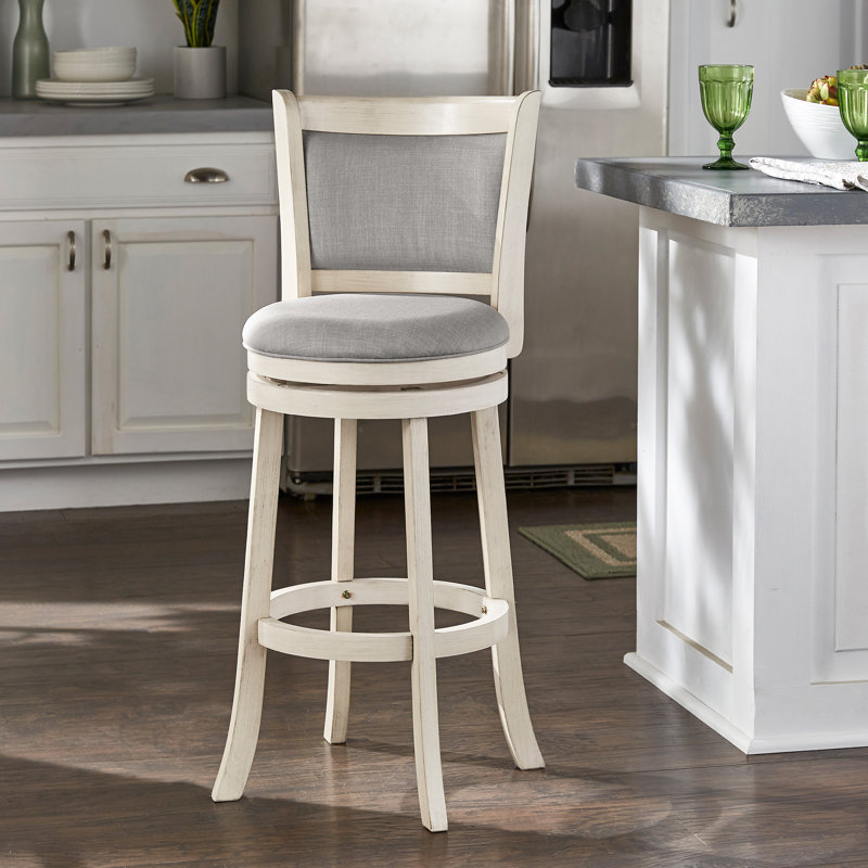 Tabouret pivotant Leda, Gris, Tabouret de bar (siège d'une hauteur de 29,94 po), Blanc antique