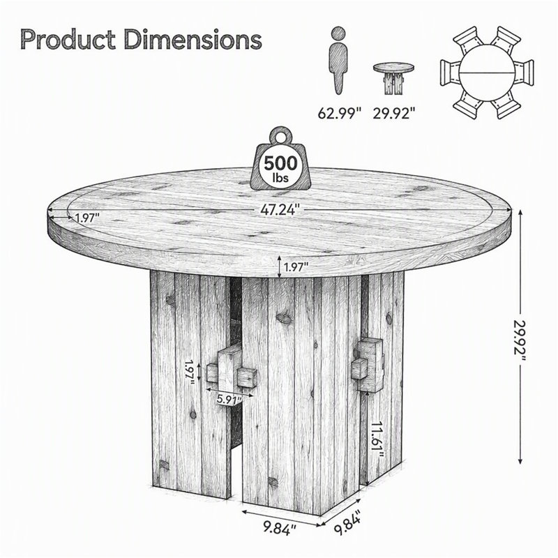with Solid Wood Base Dining Table