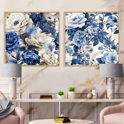 Motif victorien de roses de la Renaissance bleu cobalt - ensemble de collage carré floral