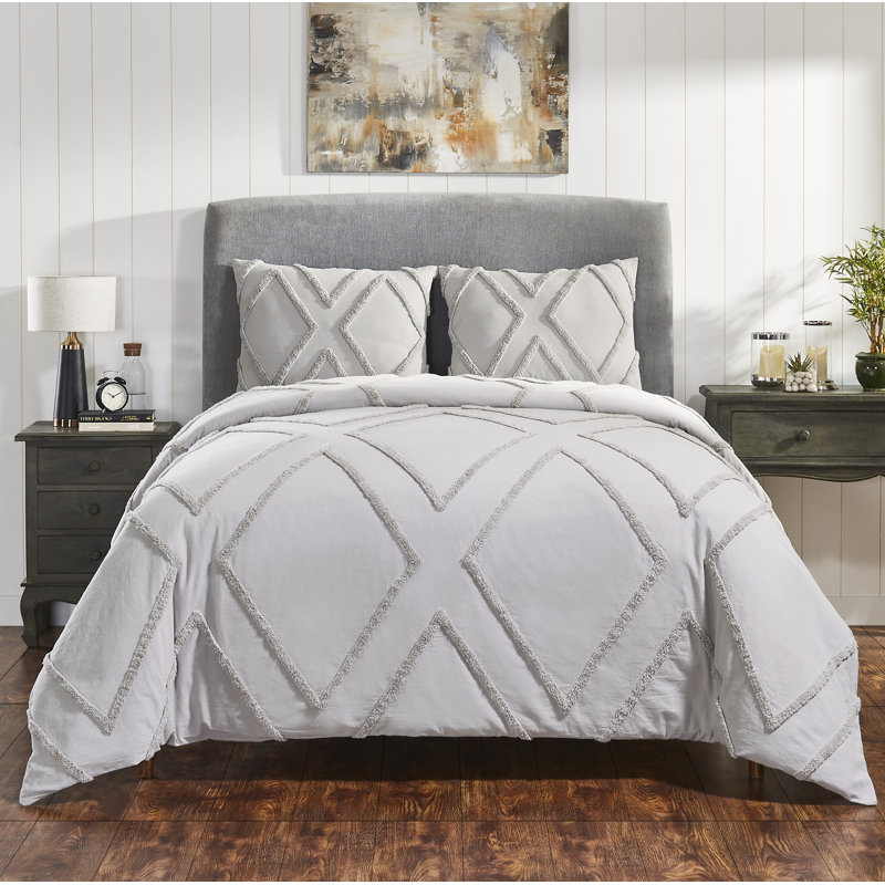 Cotton Duvet Cover, Gray, Queen Duvet Cover + 2 Shams
