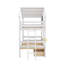 Lit superposé simple au-dessus de simple avec 2 tiroirs, 1 boîte de rangement, 1 tablette, fenêtre et toit-1080576247