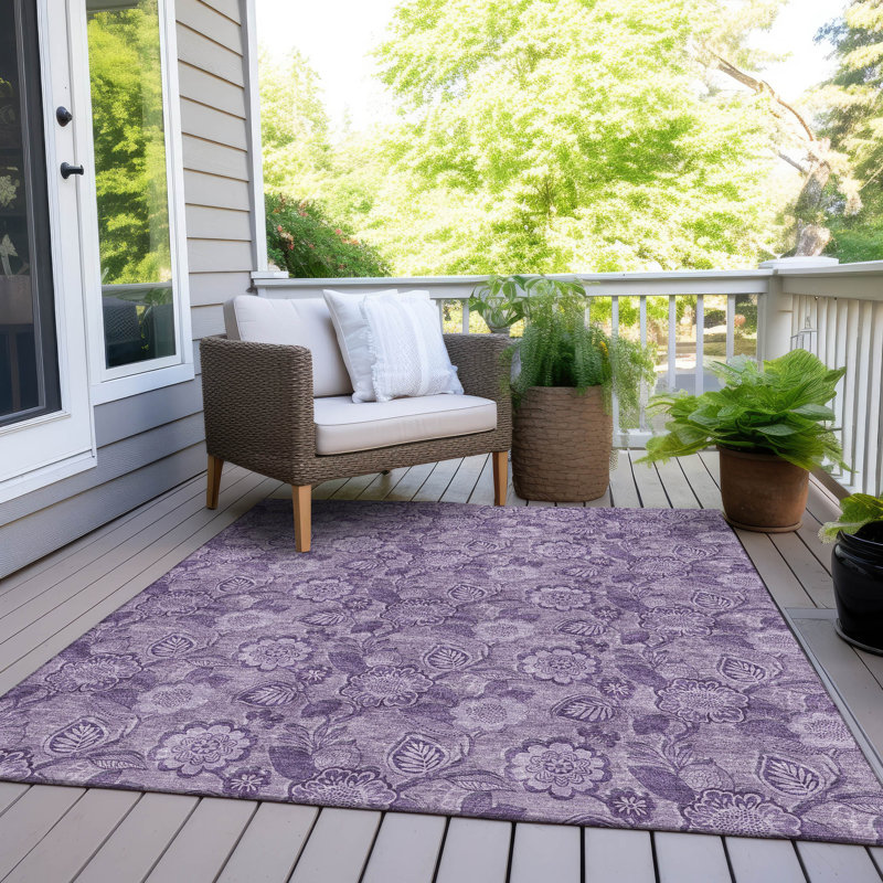 Machine Washable Indoor/Outdoor Xhevrie Plum Rug, Rectangle 8' x 10'