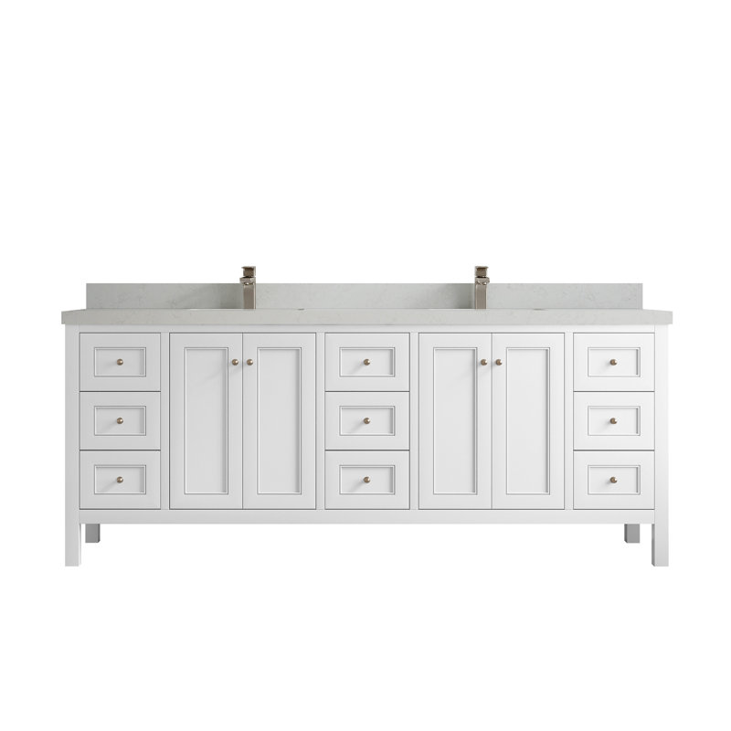 84 po Nashville X P 22 po De salle de bain double en albâtre, Quartz de Carrare, Blanc