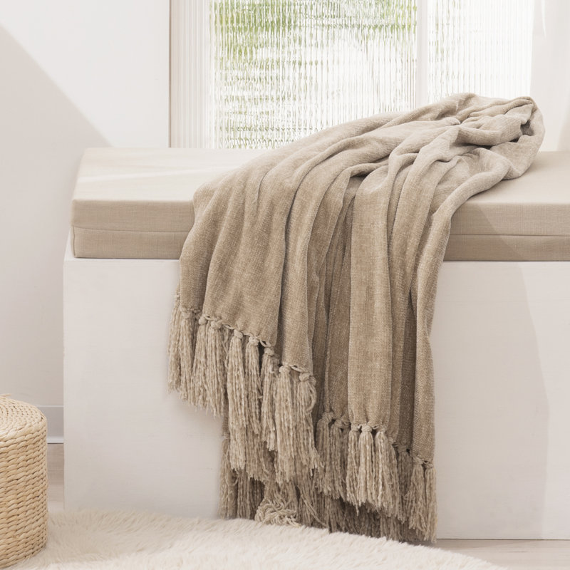 Jeté en chenille douce, L 80 po x l 60 po, Beige