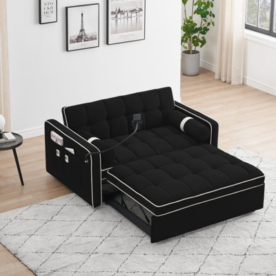 Sleeper Sofa Couch W/Pull Out Bed, 55"" Modern Velvet Convertible Sleeper Sofa Bed, Small Love Seat Sofa Bed W/Pillows & Side Pockets For Small Space, -  Everly Quinn, 2F3C18662BCF4D909481C9418E30A8B0