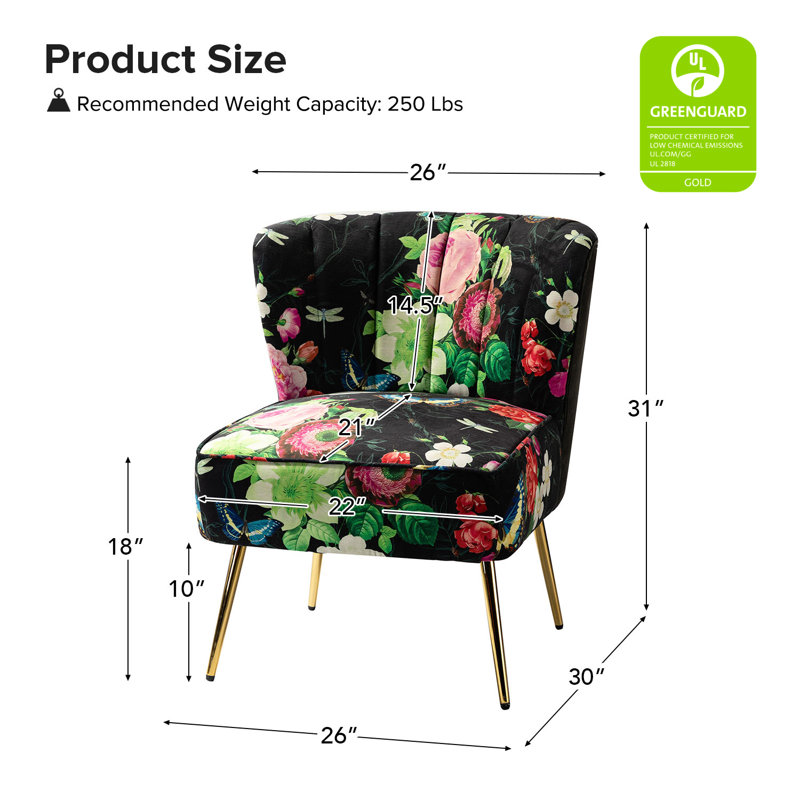 Fauteuil demi-tonneau en velours avec dossier capitonné Alice Felicia, Velours noir floral
