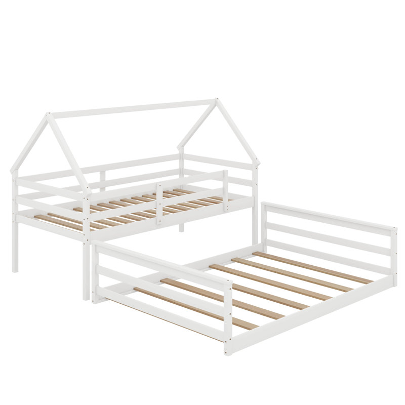 Twin Over Full House Bunk Bed With Built-In Ladder, White