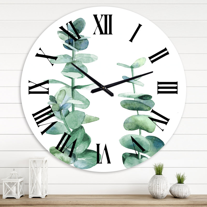 Branche d'eucalyptus argenté bleu - horloge murale Tropical, Surdimensionné
