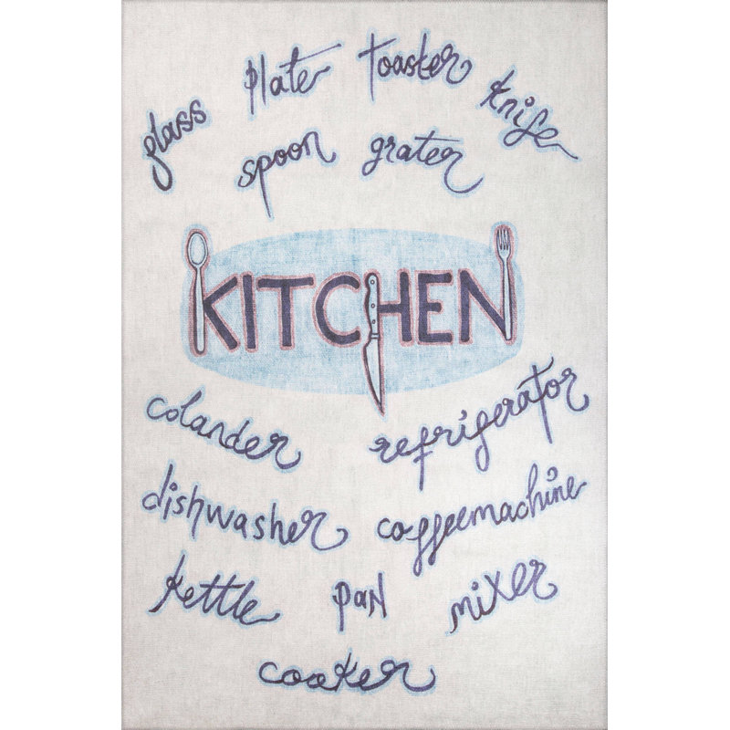 Tapis décoratif blanc Kitchen Blue, Rectangle 8 pi 3 po x 11 pi 6 po