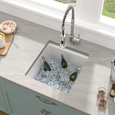 17" L X 19" W Rectangular Granite Composite Quartz Undermount Kitchen Sink Wet Bar Sink Workstation Bar Prep RV Sink Basin