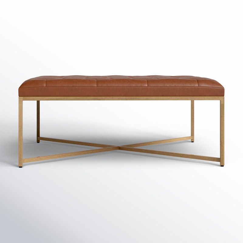Endall Square Leather Ottoman, Marseille Camel Top Grain Genuine Leather