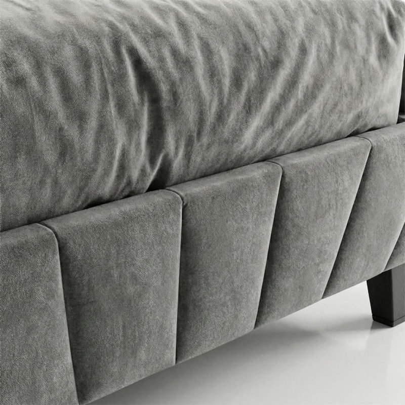 Modern Geometric Velvet Queen Upholstered Platform Bed