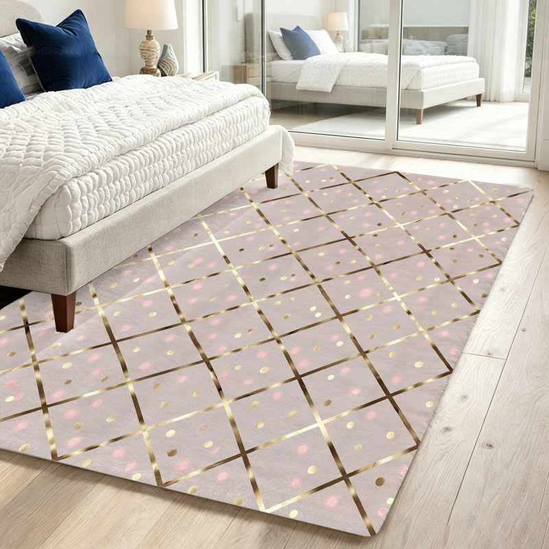 Geometric Pattern Plush Rug, Modern Living Room Carpet, Non-Slip Soft Area for Bedroom, Home Decor, Accent, Cute, Farmhouse, Unique