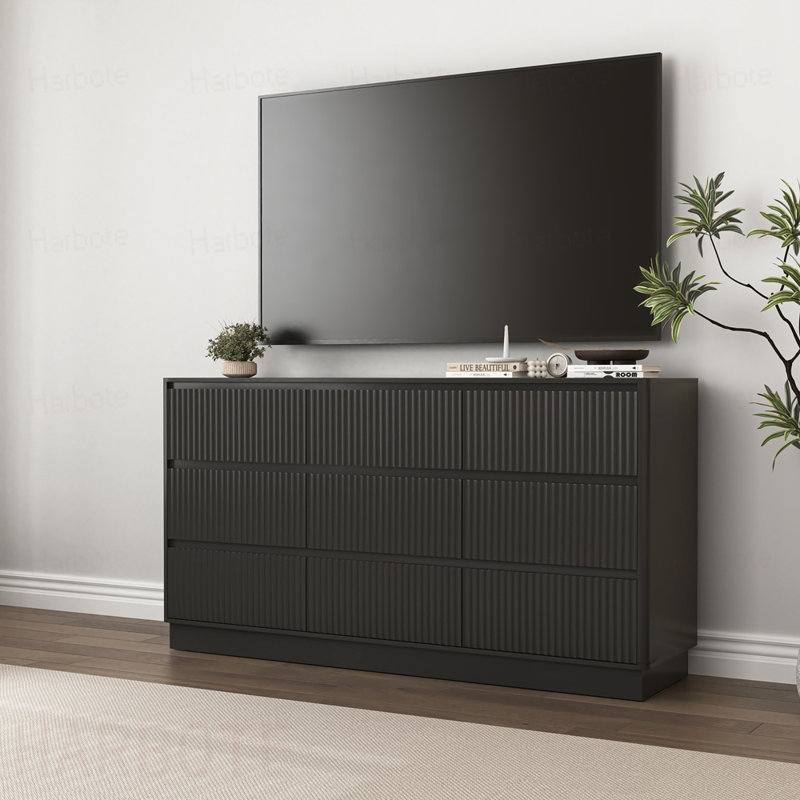 Commode 9 tiroirs pour chambre à coucher avec grands tiroirs, commode en bois, grande commode de plancher, long meuble télé, table d'appoint de rangement Mid-Century