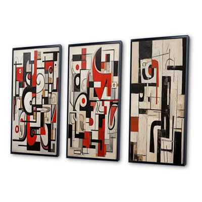 " Urban Passion Abstract Red Black White I " 3 Piece Art Set