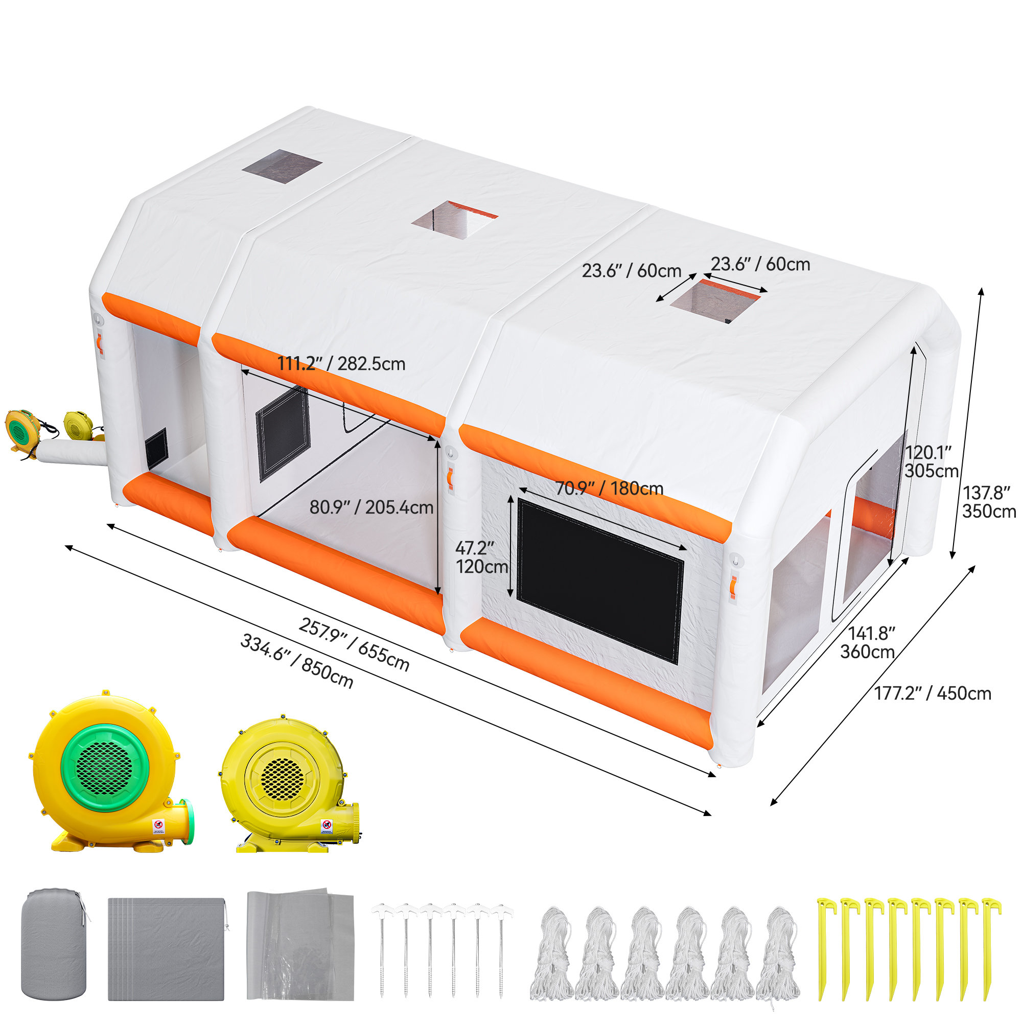 Portable Inflatable Paint Booth Large Spray Booth Car Paint Tent w/Air Filter System & Blowers Edrosie Inc Size: 118 H x 315 W x 177.2 D