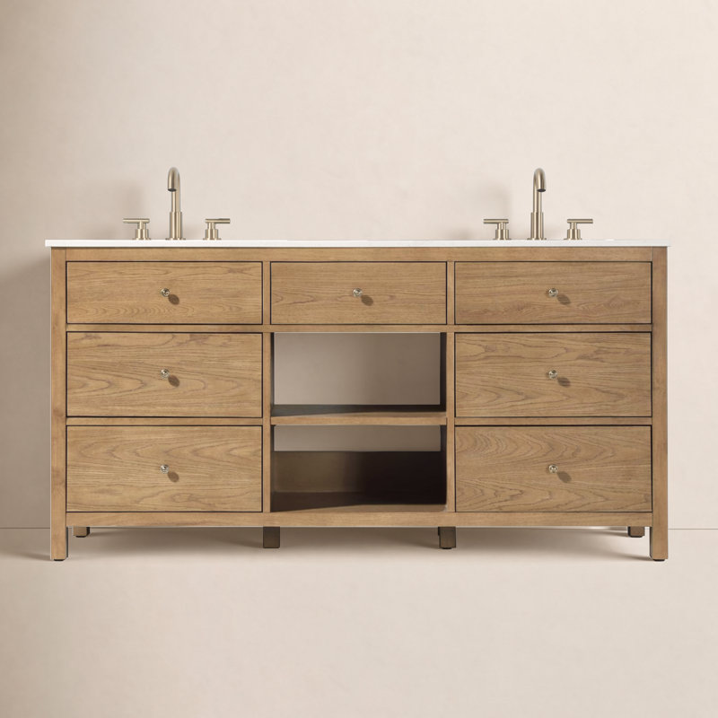 Double Bathroom Vanity, Honey Teak/Gold, 60"