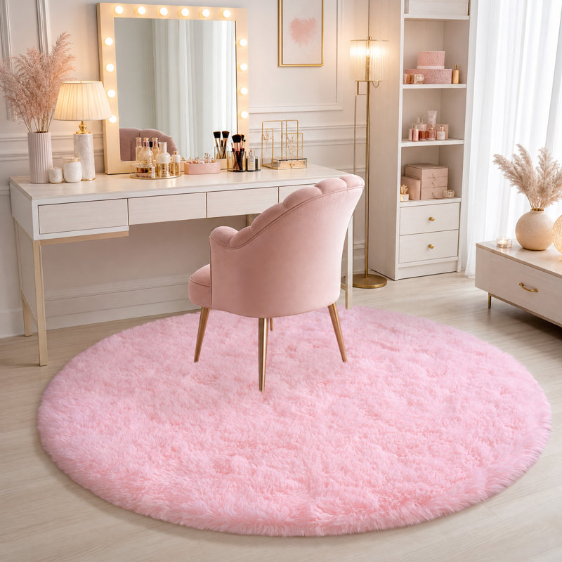 Thick, Non-Slip Round Indoor Rug Pink Design Ultra-Soft Perfect for Living Rooms, Nurseries, Bedrooms, and Home Offices, Pink