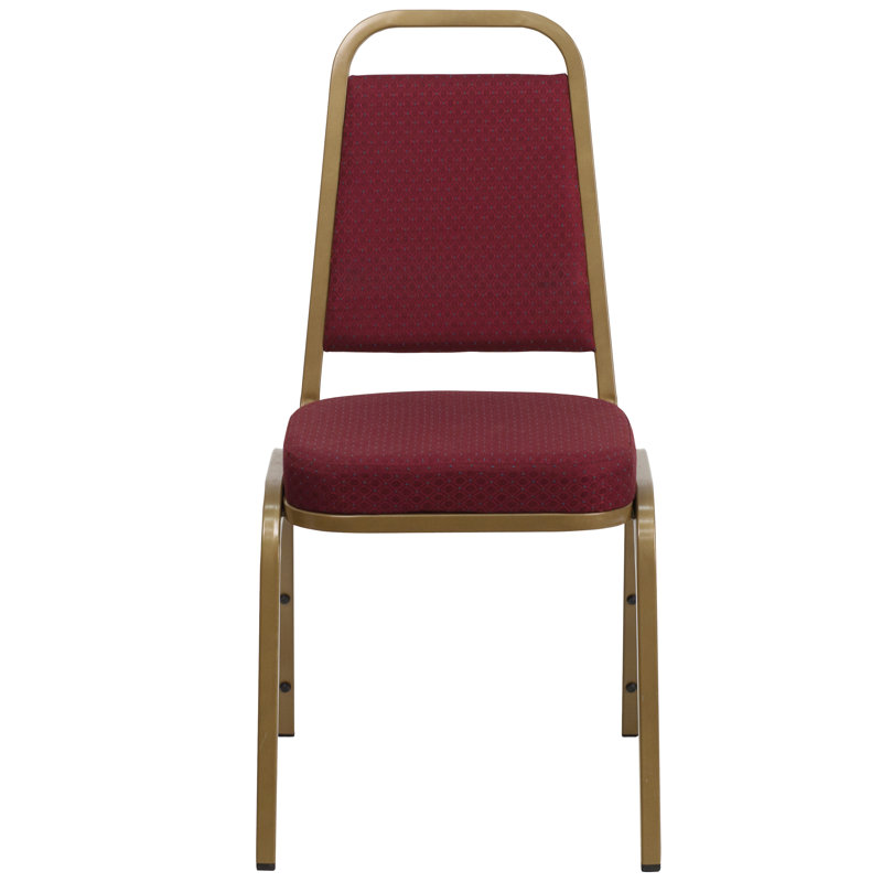 Burgundy Patterned Fabric Banquet Chair with Gold Frame