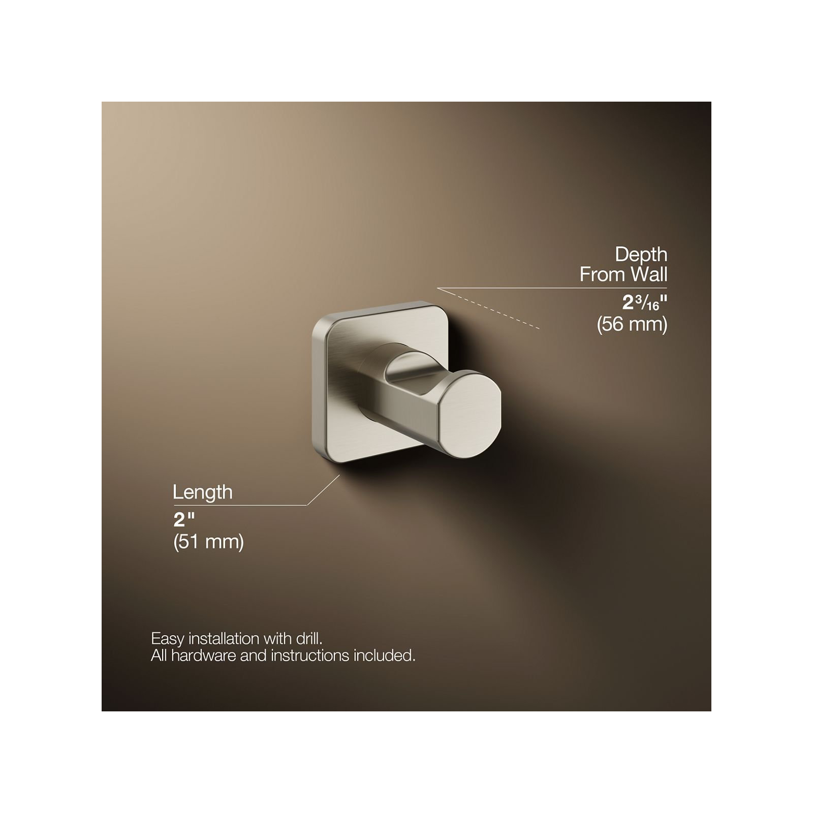 Parallel Robe Hook, Vibrant Brushed Nickel